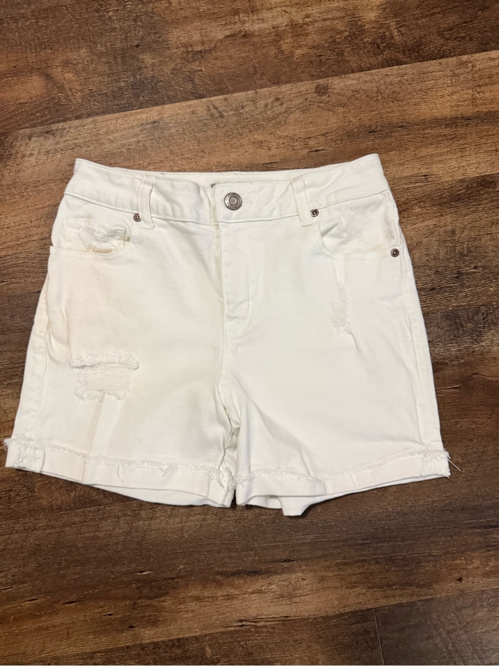 Maurices White Distressed Denim Shorts